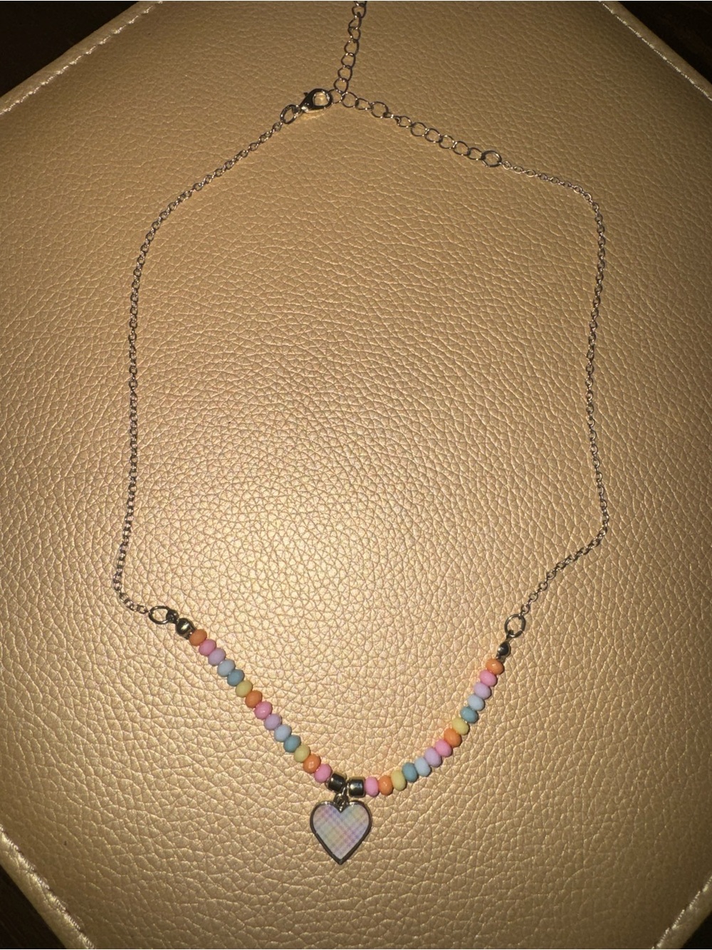 Kids Pastel Heart Bead Necklace - Silver Tone